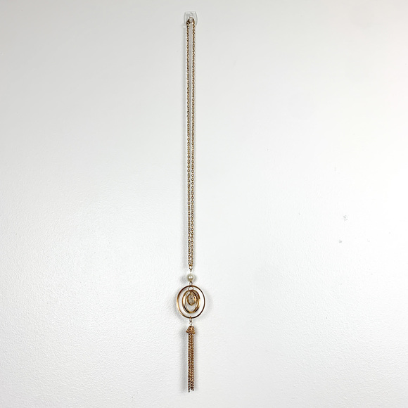 24" Long Vintage Gold Necklace with Tassle Charm - Picture 8 of 8